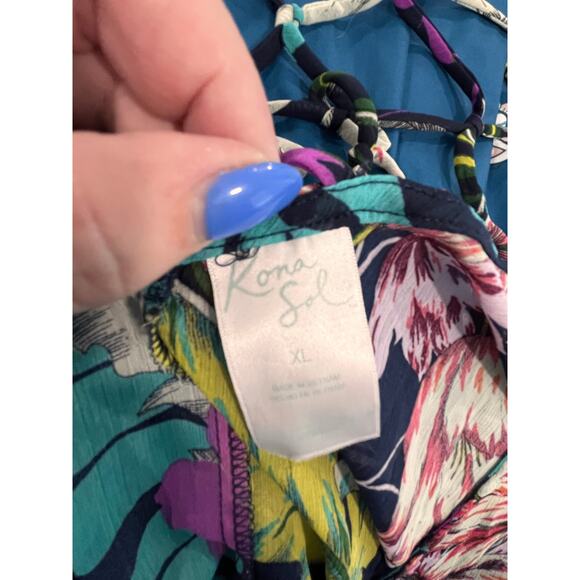 Kona Sol Tropical Floral Sheer Swim Cover Up XL Boho Resort Wear - Picture 8 of 9